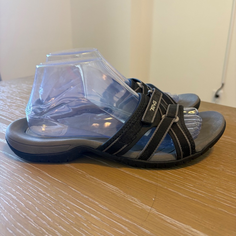 Teva Tirra Slide Sandals Womens Black Grey Athletic Hiking Strappy Slides Size 9